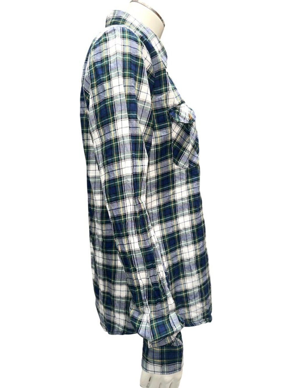 Forever 21 Size L Green Blue Button Up Flannel Shirt Academia Lumbercore Classic - Picture 6 of 11